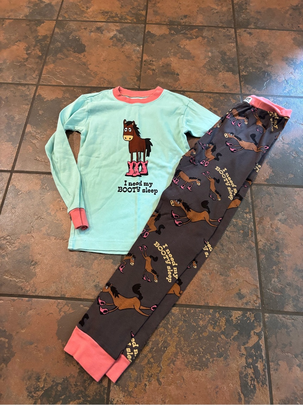 🌈Lazy One Girls Horse Pajama Set - Aqua, Charcoal & Pink